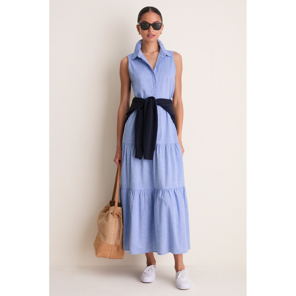 Tuckernuck Pomander Place Chambray Sleeveless Mabel Maxi Dress Medium Linen